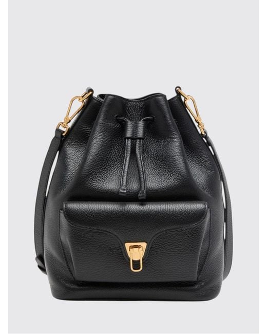 Coccinelle Black Beat Generation Hammered Leather Bucket Bag