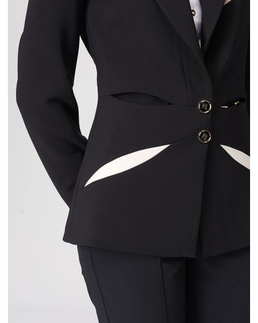 Elisabetta Franchi Blue Cut-Out Crêpe Single-Breasted Blazer