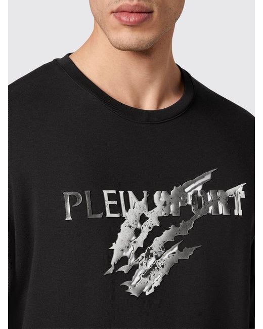 Philipp Plein Black Dropped Shoulder Laminated Logo Cotton Sweatshirt for men