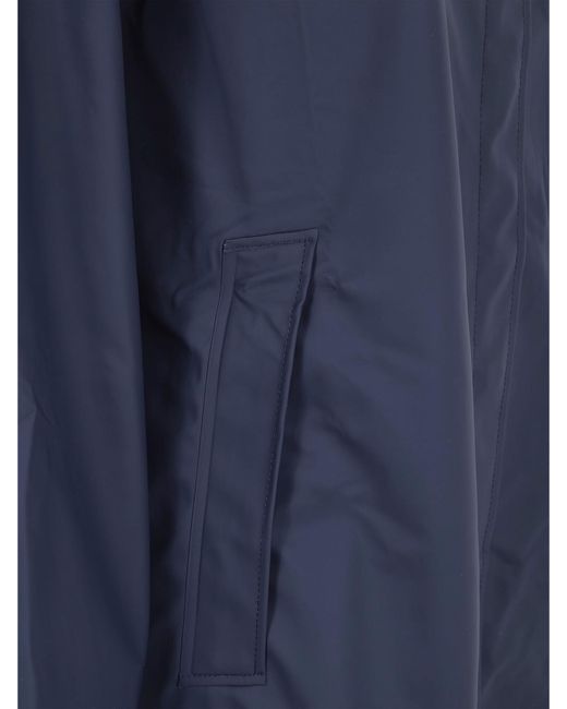 Rains Blue Hooded Waterproof Polyester Raincoat
