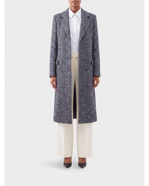Tagliatore Blue Chevron Pattern Single-Breasted Wool Coat