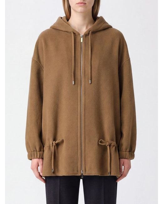 Max Mara Brown Single-Breasted Wool Hooded Coat With Zip Closure