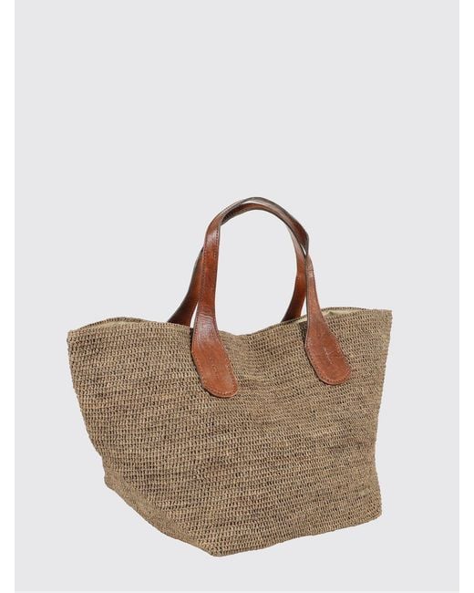 IBELIV Brown Tokyo Ii Large Crochet Raffia Tote Bag With Leather Handles