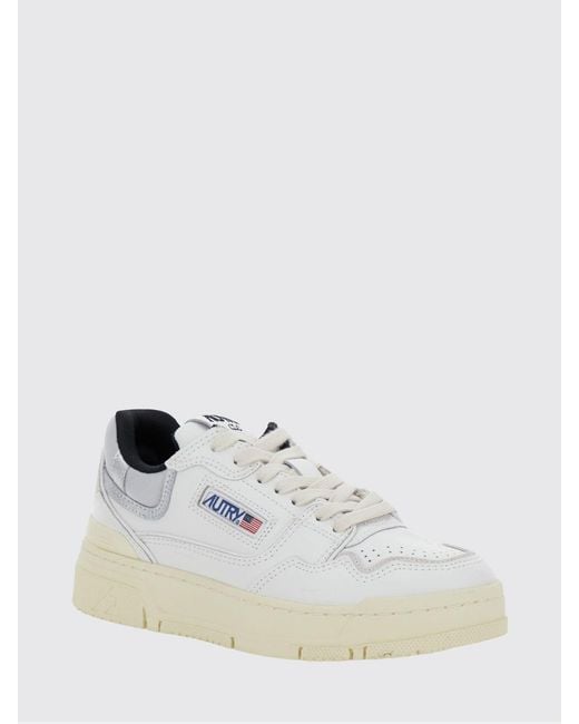 Autry White Clc Low Leather And Mesh Sneakers With Perforated Toe