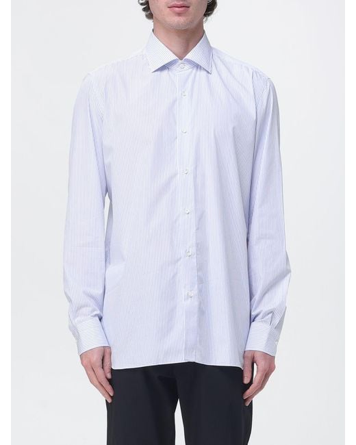 Luigi Borrelli Napoli White Striped Cotton Shirt for men