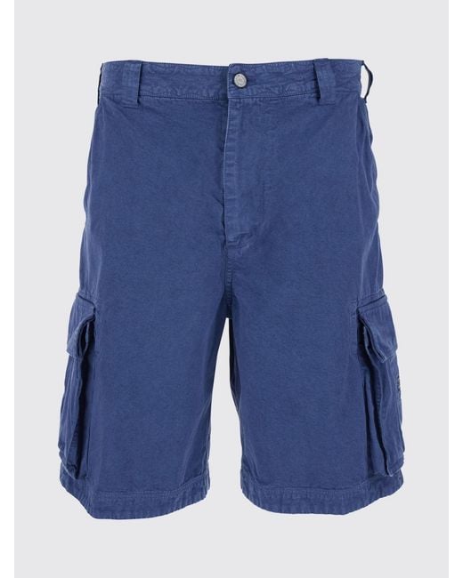ERL Blue Cotton Cargo Shorts With Mid-Rise Waist And Side Pockets for men