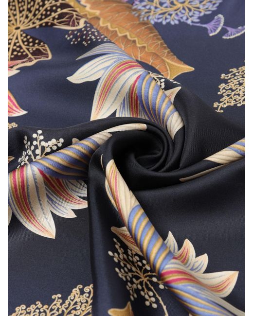 Ferragamo Blue Water Lilies Print Silk Scarf
