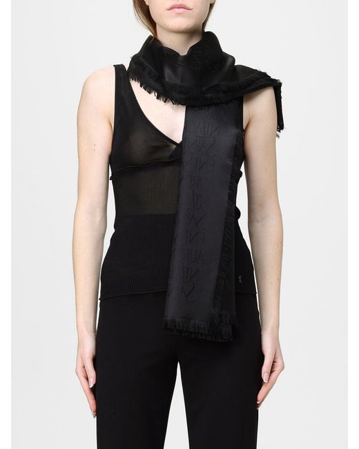 Saint Laurent Black Silk Blend Scarf With Jacquard Logo