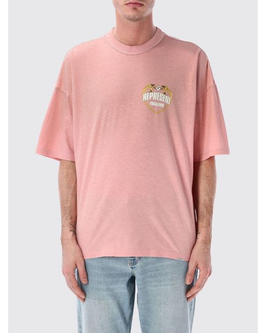 Represent Pink Cotton Crew-Neck T-Shirt With Logo for men