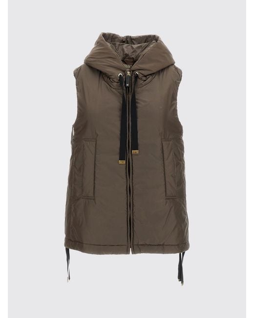 Max Mara Green Padded Technical Fabric Vest With Hood And High Neck