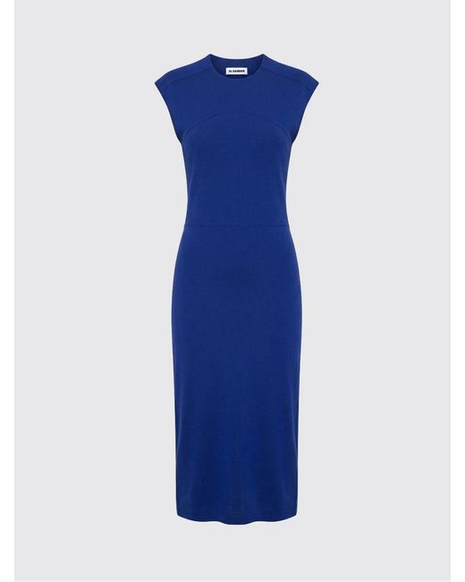 Jil Sander Blue Sleeveless Cut-Out Midi Sheath Dress