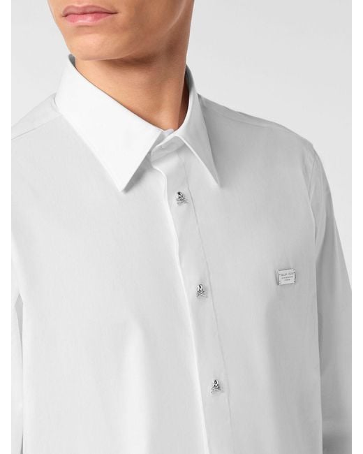 Philipp Plein White Relaxed Fit Cotton Shirt With Contrast Logo for men