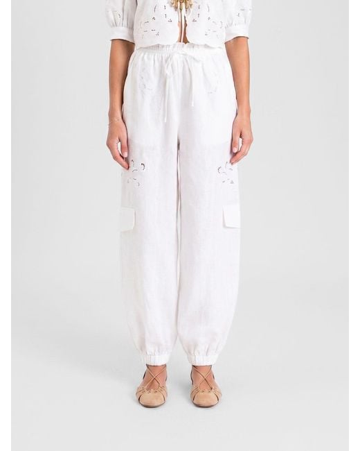Twinset White Linen Cargo Trousers