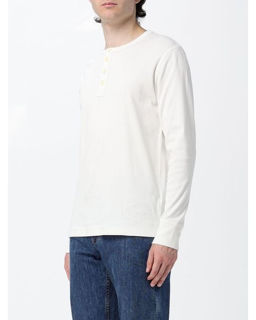 Burberry White Long-Sleeved Cotton Crewneck T-Shirt for men