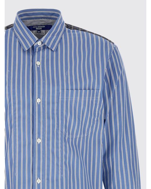 Junya Watanabe Blue Relaxed Fit Patchwork Cotton Shirt With Spread Collar for men
