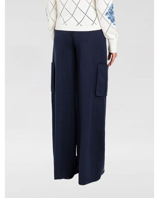 Twinset Blue Cotton And Linen Blend Cargo Trousers