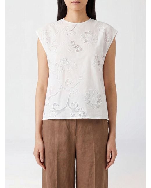 Semicouture White Short-Sleeved Embroidered Cotton And Lace Top