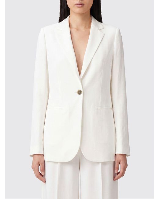Semicouture White Single-Breasted Short Linen Blend Blazer With One-Button