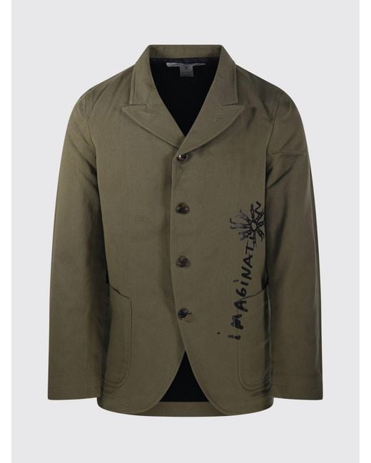 Comme des Garçons Green Cotton Blazer With Slogan for men
