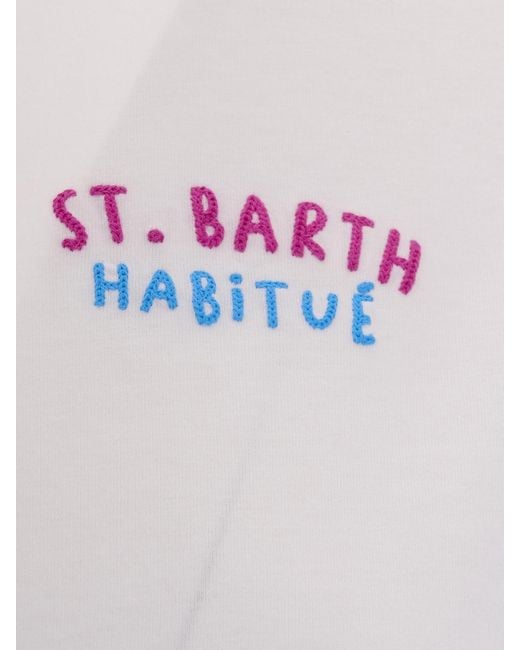 Mc2 Saint Barth White Crewneck Cotton T-Shirt With Graphic Print And Logo