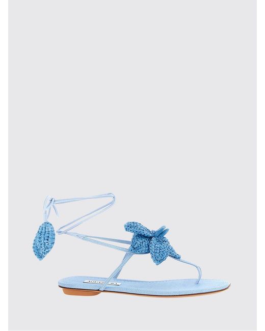 Aquazzura Blue Calypso Canvas And Crochet Raffia Sandal