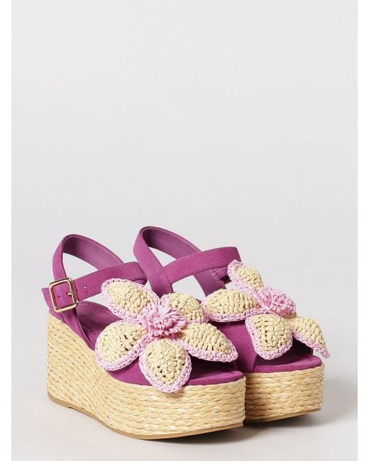 Paloma Barceló Pink Suede Wedge Platform Sandals Paloma Barceló With Bow And Ankle Strap