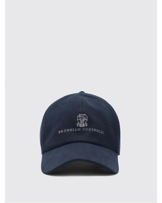 Brunello Cucinelli Blue Cotton Gabardine Hat With Logo for men