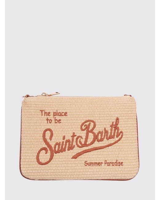 Mc2 Saint Barth Pink Parisienne Raffia Pouch With Embroidered Logo