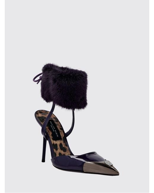 Philipp Plein Black Patent Leather Slingback Pumps With Skull And Stiletto Heel