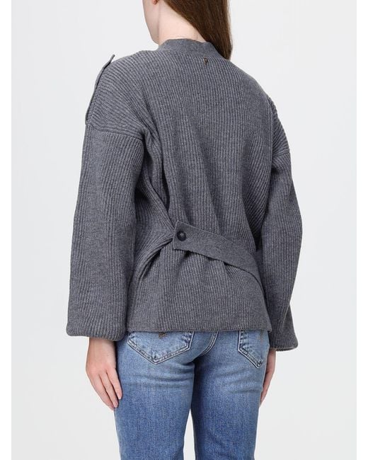 Dondup Gray V-Neck Pure Wool Cardigan With Button Closure And Epaulettes