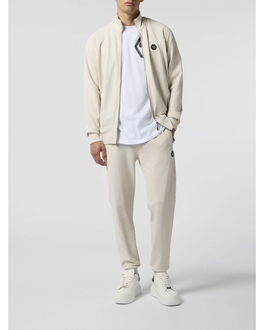 Philipp Plein Natural Cotton-Blend Turtleneck Sweatshirt With Hexagon Logo for men