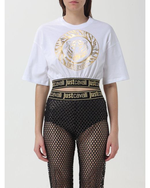T-shirt cropped in jersey di Just Cavalli in White
