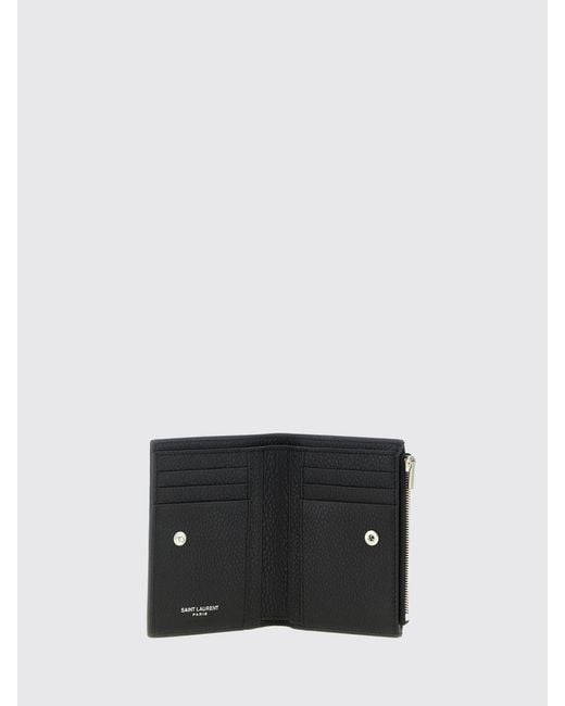 Saint Laurent White Tiny Cassandre Hammered Leather Wallet for men