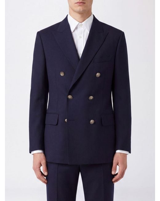 Golden Goose Deluxe Brand Blue Double-Breasted Tailored Wool Gabardine Blazer for men