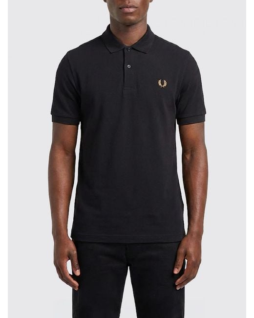 Fred Perry Black Cotton Polo Shirt With Logo for men