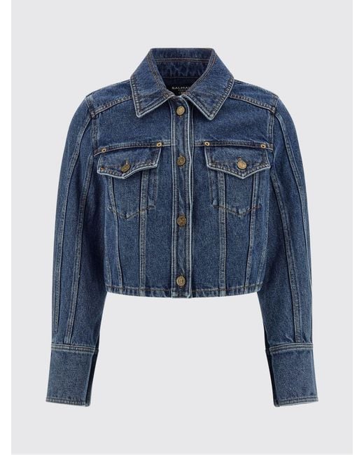 Balmain Blue Crop Denim Jacket