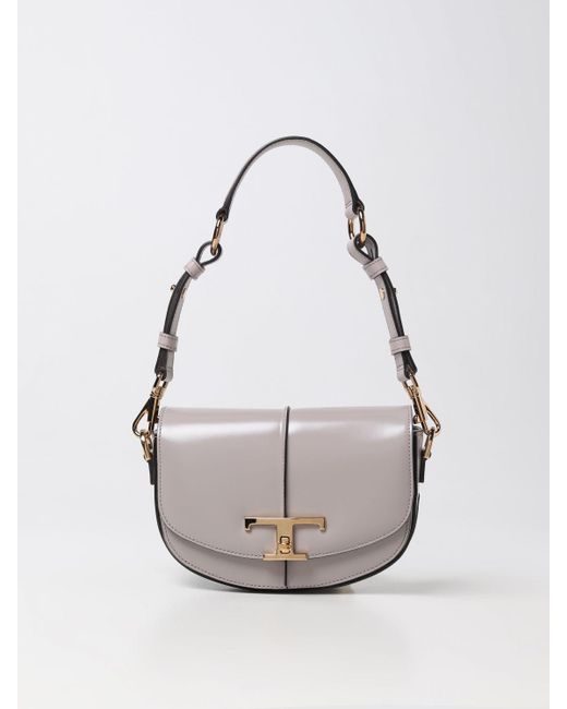Tod's White T Timeless Bag In Brushed Leather