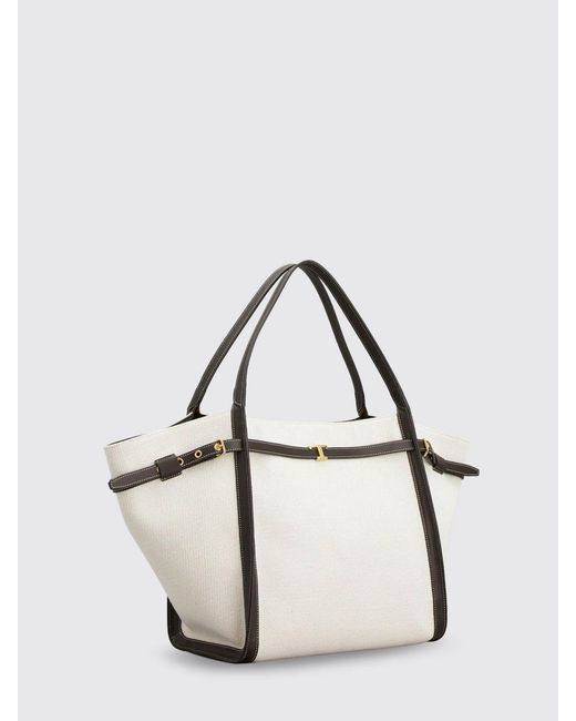 Tod's Natural Medium Canvas And Leather Shopping Bag