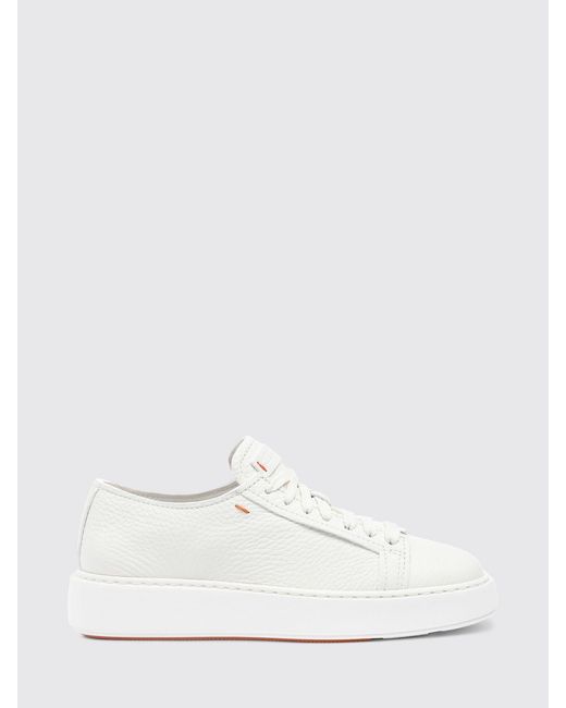 Santoni White Hammered Leather Sneakers