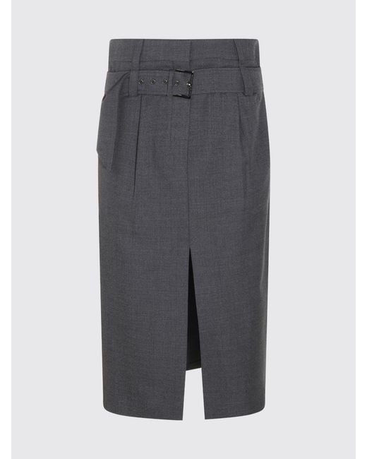 Brunello Cucinelli Gray Virgin Wool Midi Pencil Skirt With Slit