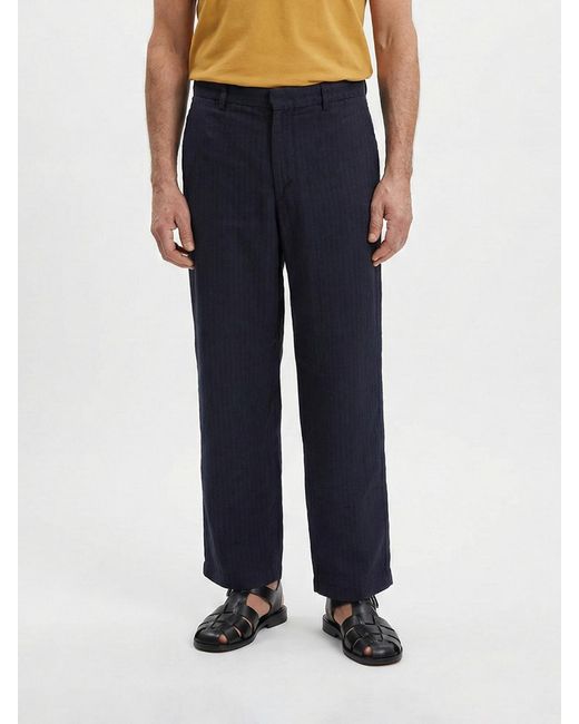 Barena Blue Linen Blend Wide Leg Trousers for men