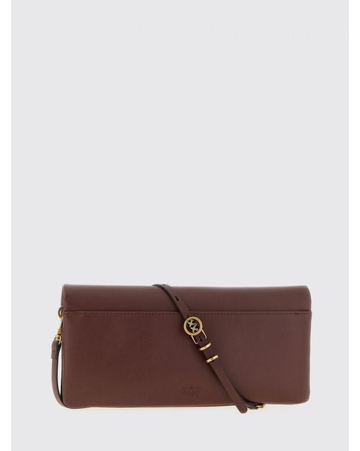 Pinko Brown Click Soft Horizontal Classic Leather Clutch