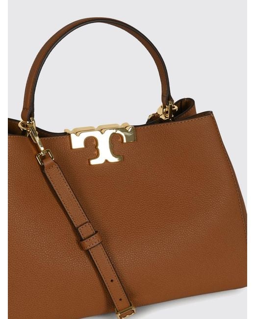 Tory Burch Brown Eleonora Large Grained Leather Handbag With Double T Logo