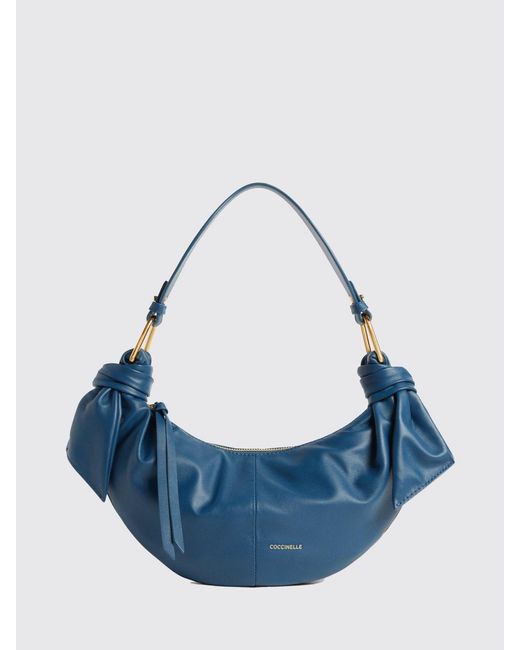 Coccinelle Blue Furoshiki Small Ruched Leather Bag