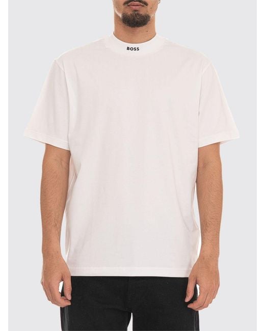 Boss White Basic Cotton T-Shirt With Mini Logo for men