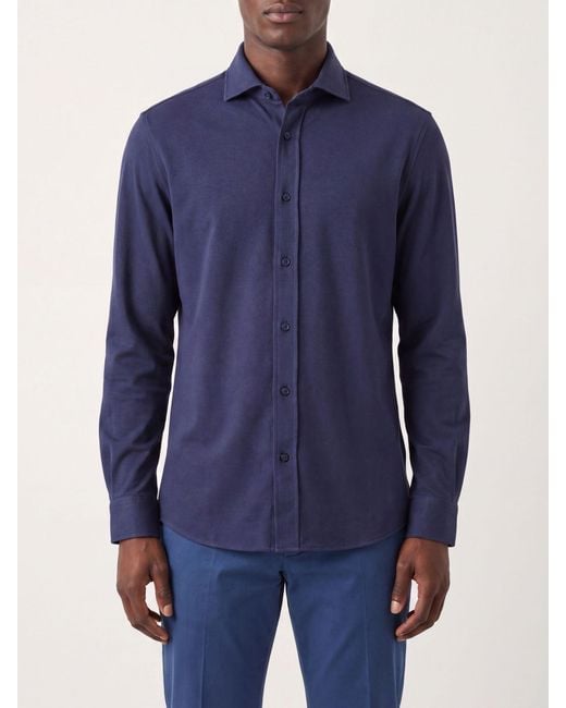 Brunello Cucinelli Blue French Collar Cotton Shirt With Long Sleeves for men