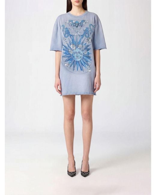 Philipp Plein Blue Butterfly Tattoo Mini Sheath Dress