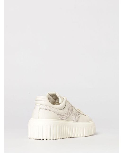 Hogan Natural H-Stripes Leather Sneakers With Glitter