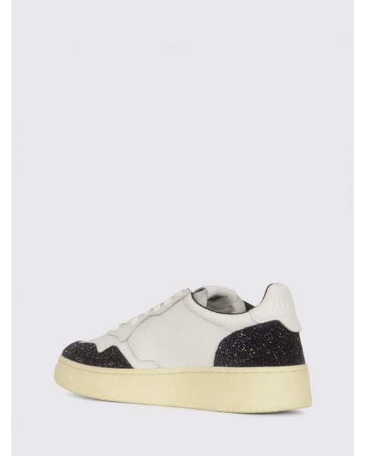 Autry White Medalist Low Leather And Glitter Sneakers