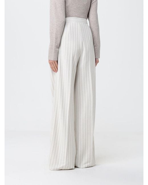 Max Mara White Striped Cotton Palazzo Trousers